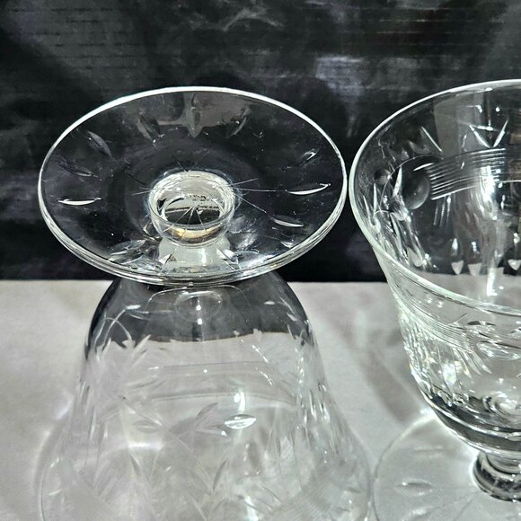 Didio Cut Glass Oyster Cocktail Glasses 3.25" dessert crystal leaves laurel stem - Picture 5 of 9